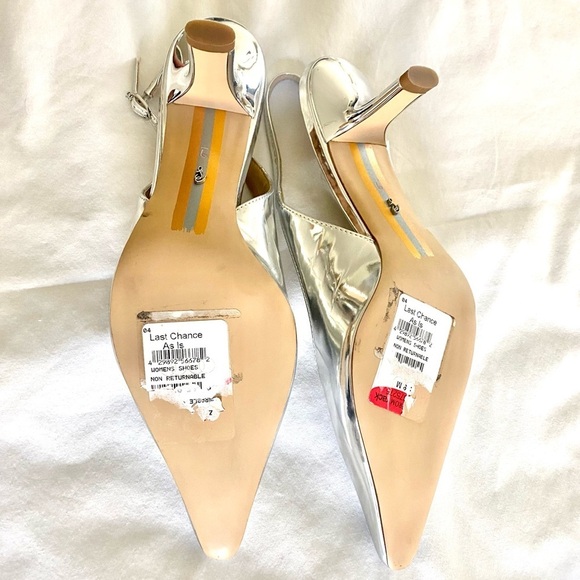 NWT Sam Edelman Bianka Slingback Silver Metallic Kitten Heel Pump Size 9 - Picture 13 of 14